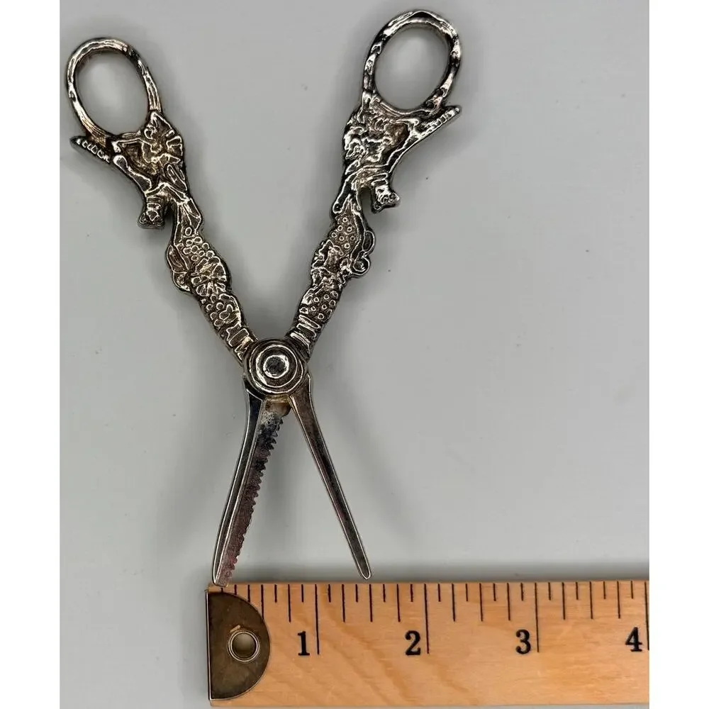 Vintage Silver Plated Ornate Scissors Fox & Grapes French Country Cottage 6